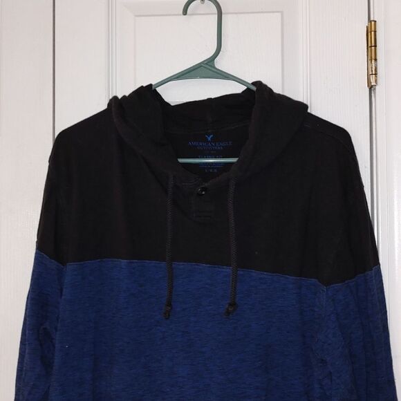 American Eagle Outfitters blue black light weight hoodie Sz L - Picture 3 of 5